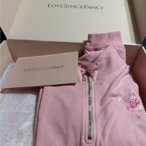 LoveShackFancy Pink Embroidered Half-Zip Top